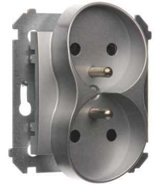 Kontakt SIMON 54 gniazdo podwójne z uziemieniem srebrny 04